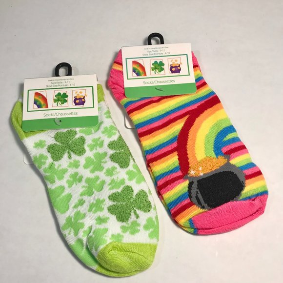 Shamrock Socks St Patricks Day Irish Celtic Pot Gold Rainbow Green 2 Pairs Lot - Picture 4 of 5